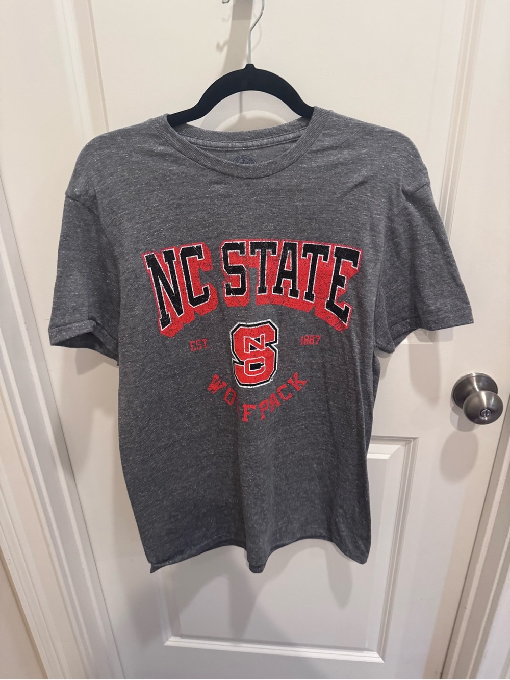 NC State Rivalry Threads Heather Gray Tee Red Graphic